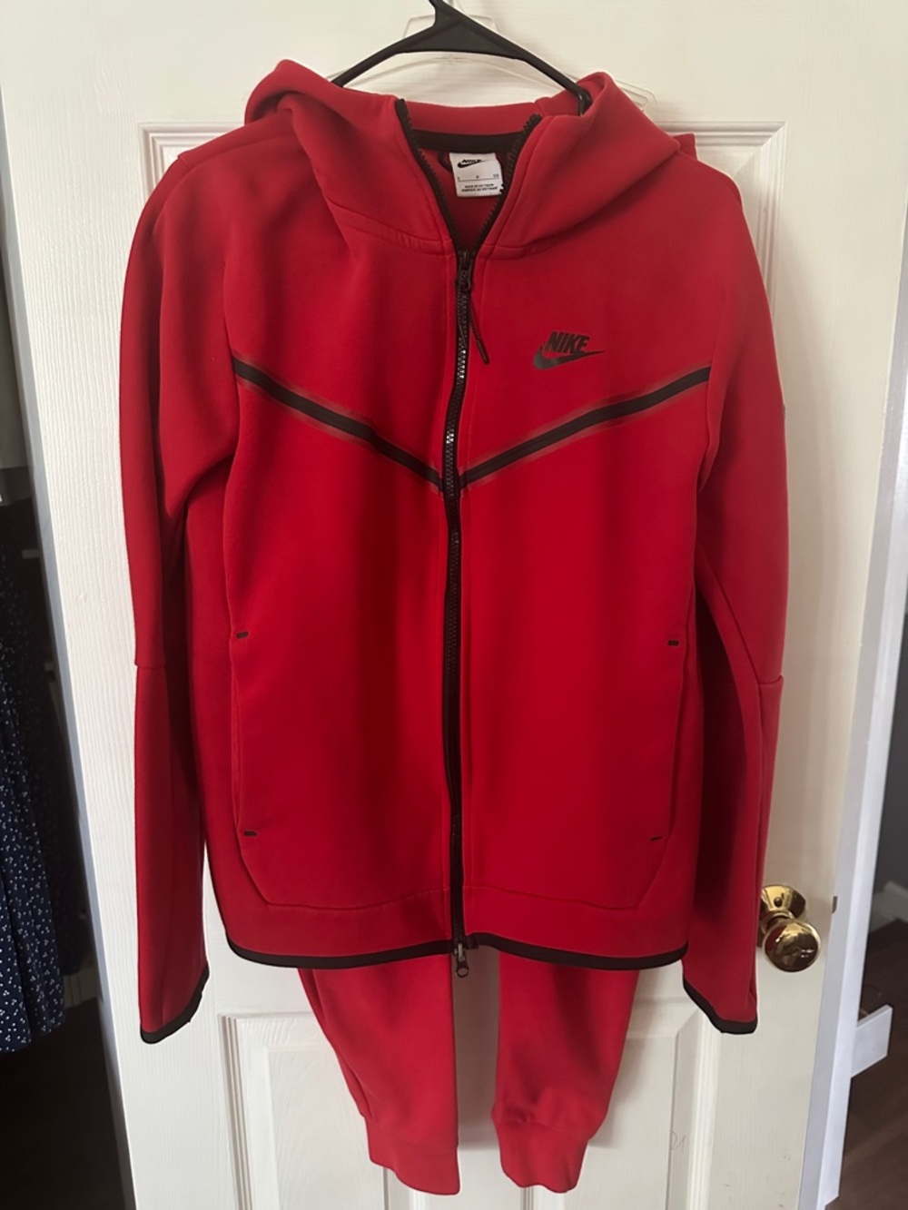 Nike Red Hoodie and Jogger Set with Black Trim Size Small